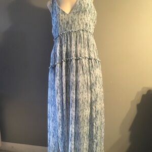 ARULA Light Blue Patterned Maxi formal Dress fully line with 100% Polyester